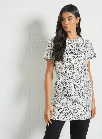 NOISY MAY Printed Longline T-Shirt White