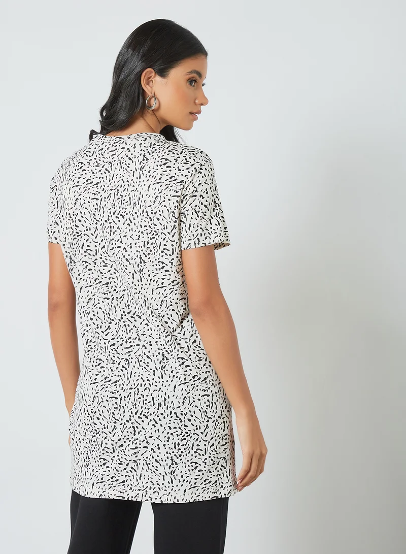 NOISY MAY Printed Longline T-Shirt White