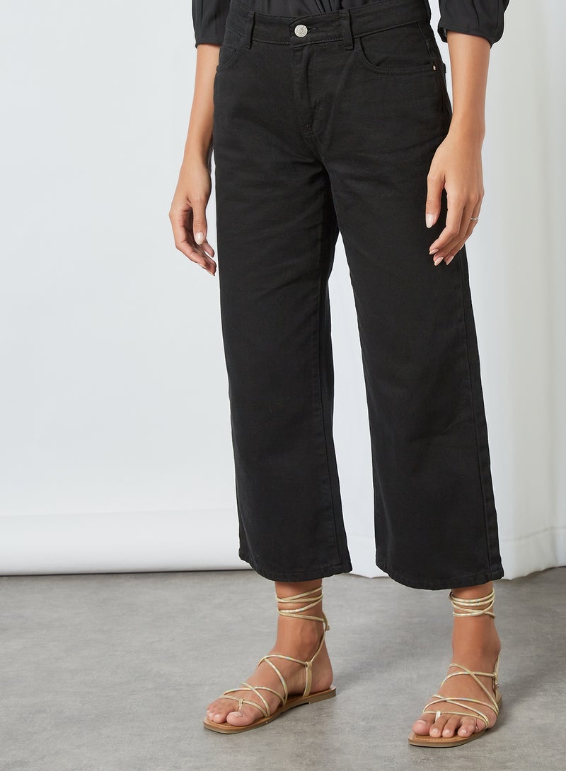 NOISY MAY Wide Leg Cropped Jeans Black  - Image 1