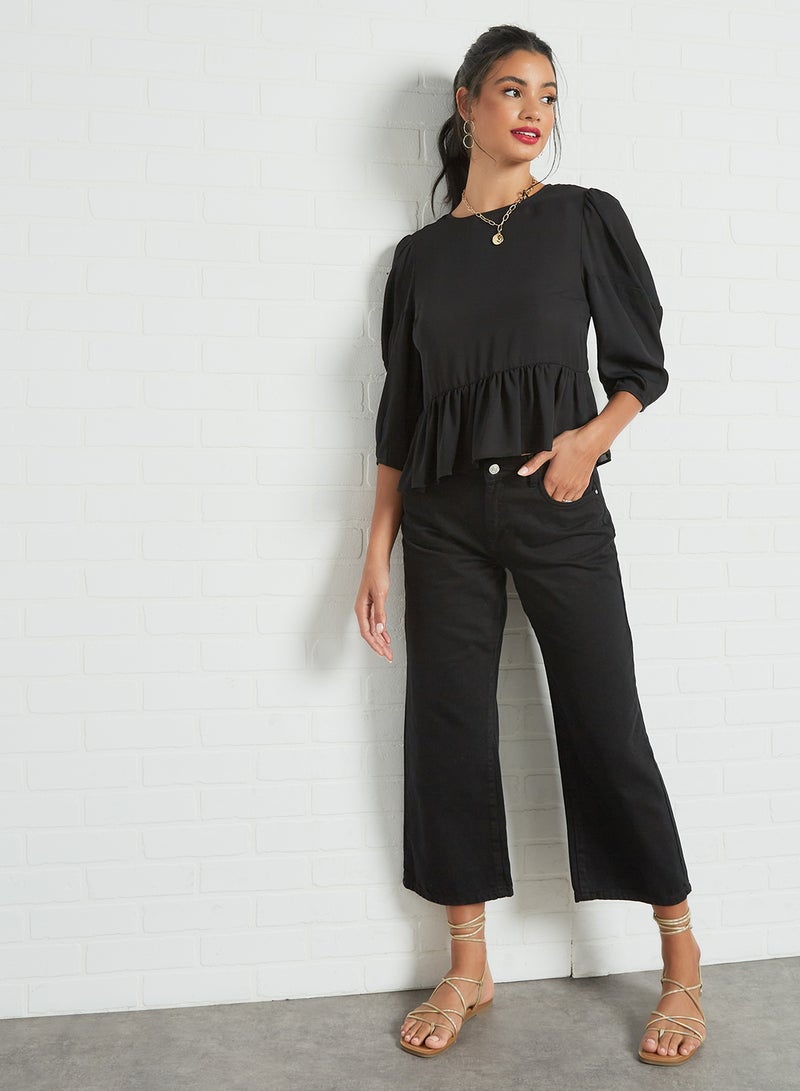 NOISY MAY Wide Leg Cropped Jeans Black  - Image 2