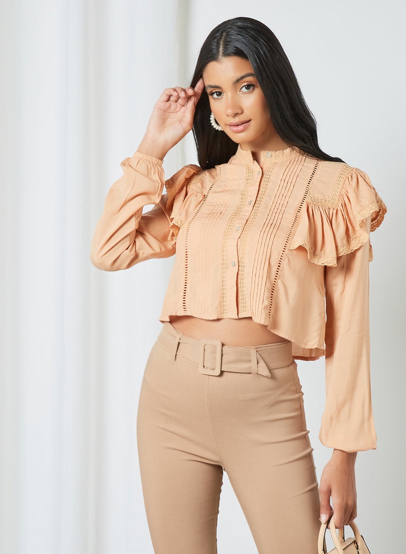 Pimkie - Ruffled Detail Top Brown - Image 1