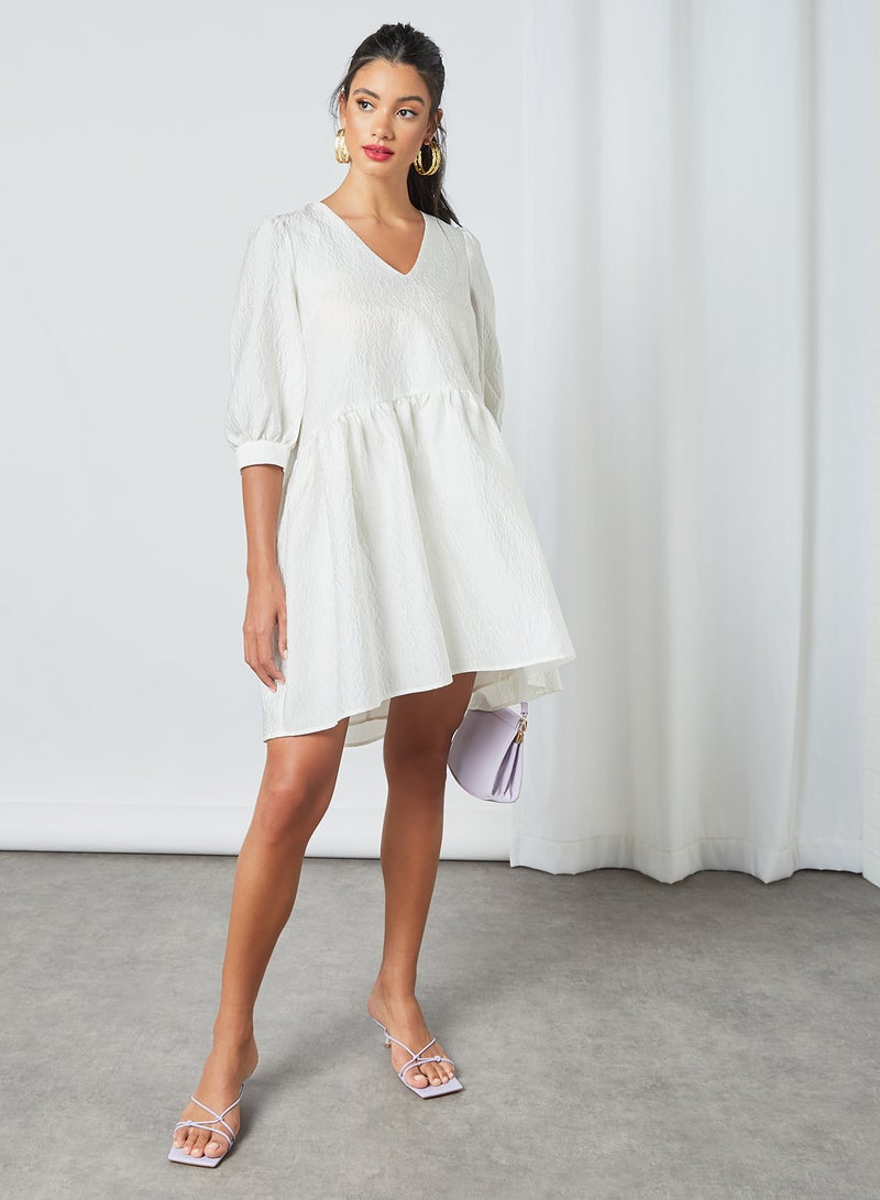 Pimkie Puff Sleeve V-Neck Dress White  - Image 2