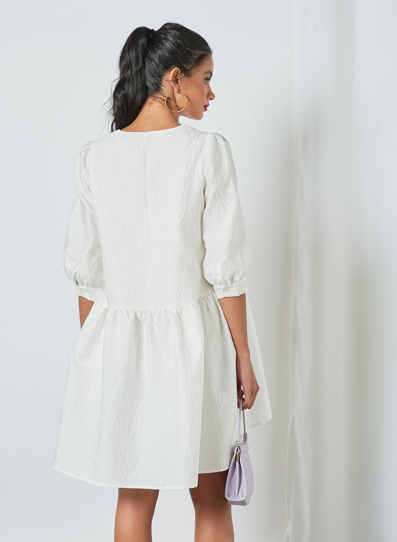 Pimkie Puff Sleeve V-Neck Dress White  - Image 3