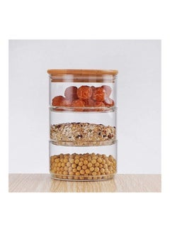 Lushh 3-Layer Stackable Food Storage Jar With Airtight Bamboo Lid Set Clear/Beige 11.5x11.5x8cm  - Image 3