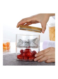 Lushh 3-Layer Stackable Food Storage Jar With Airtight Bamboo Lid Set Clear/Beige 11.5x11.5x8cm  - Image 4