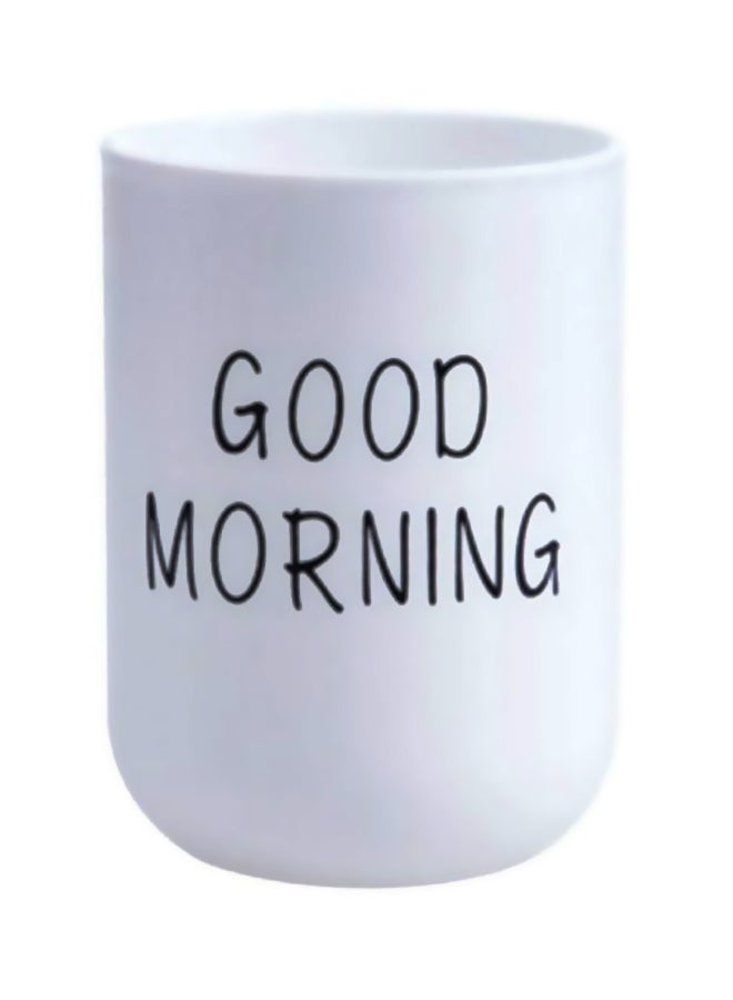 سيثيريا حامل فرشاة بطبعة عبارة "Good Morning" أبيض/ أسود 7x7x10سم 