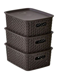 Home Box 6-Piece Storage Basket With Lid Brown 25x20x10cm  - Image 3