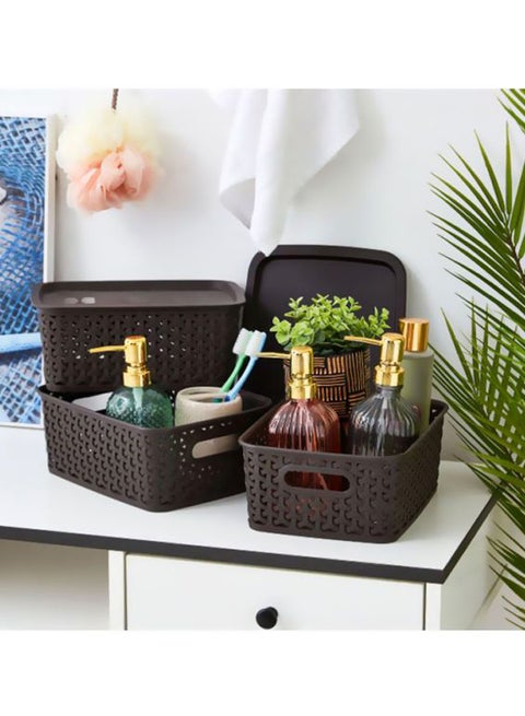 6-Piece Storage Basket With Lid Brown 25x20x10cm
