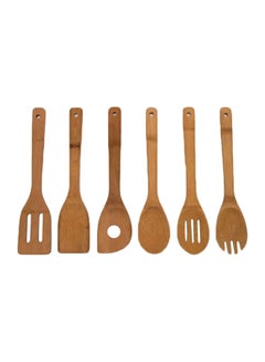 Sharpdo 6-Piece Spoon Spatula Cooking Utensil Tool Brown 30x6cm 