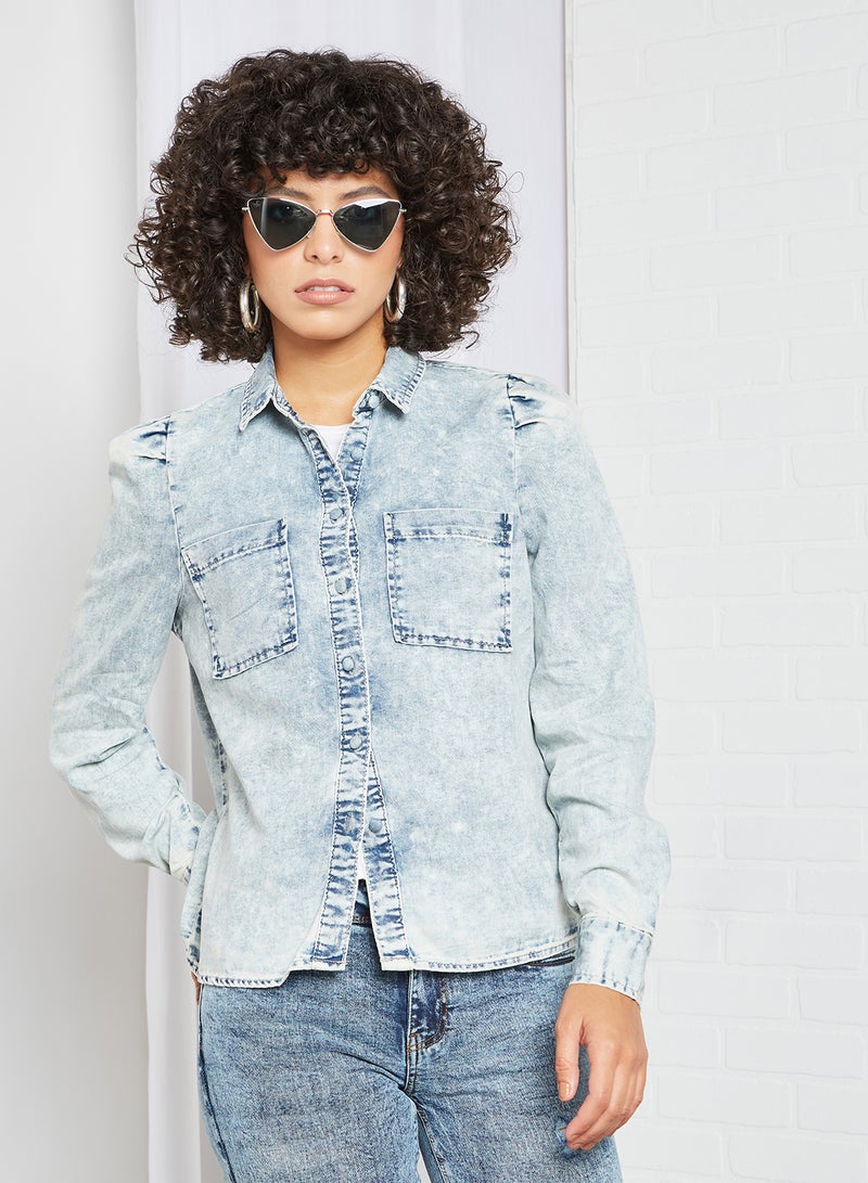 Acid Wash Denim Shirt Blue - v1621584984/N45043050V_1