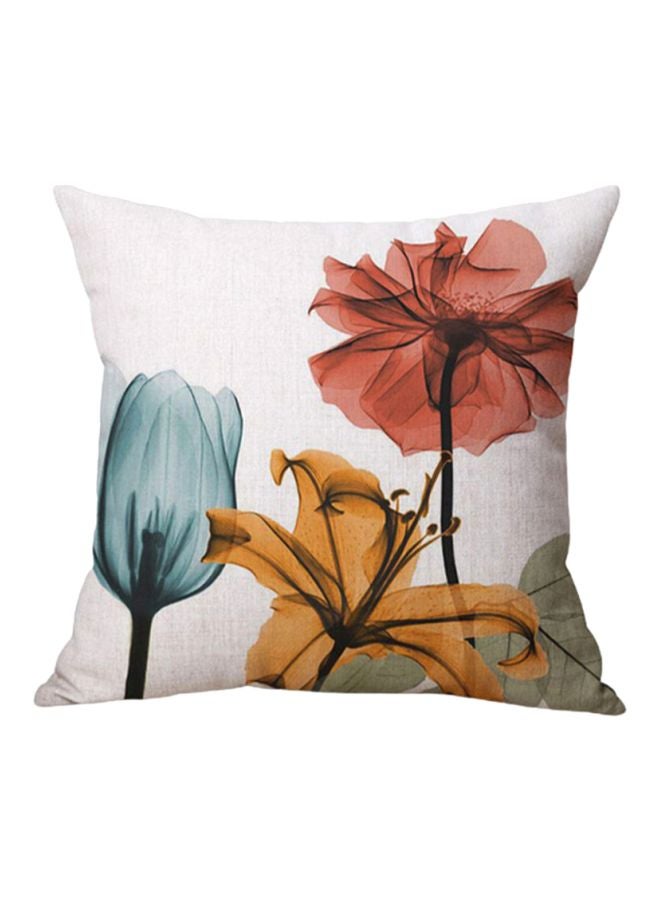 Sharpdo - Floral Printed Pillowcase Linen White/Blue/Red 45x45cm - Image 1