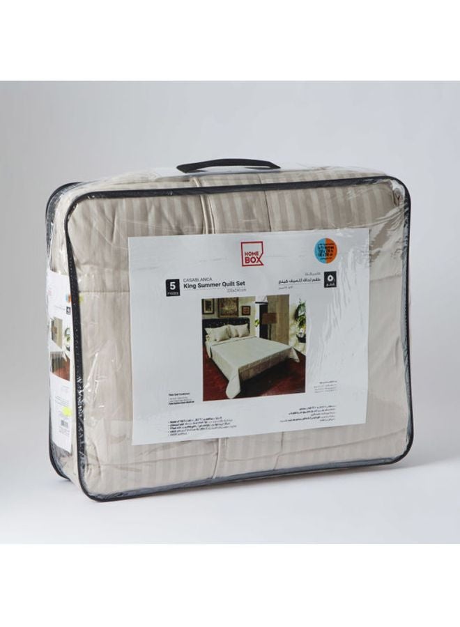 Home Box - 5-Piece Casablanca Striped Summer Quilt Set Cotton Beige King - Image 1