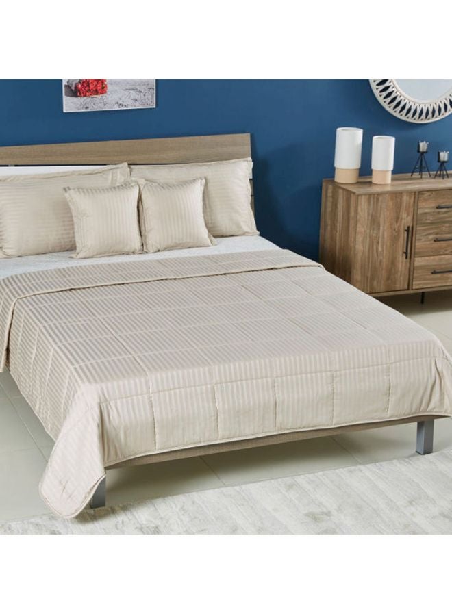 Home Box - 5-Piece Casablanca Striped Summer Quilt Set Cotton Beige King - Image 1