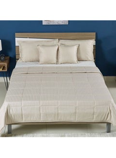 5-Piece Casablanca Striped Summer Quilt Set Cotton Beige King
