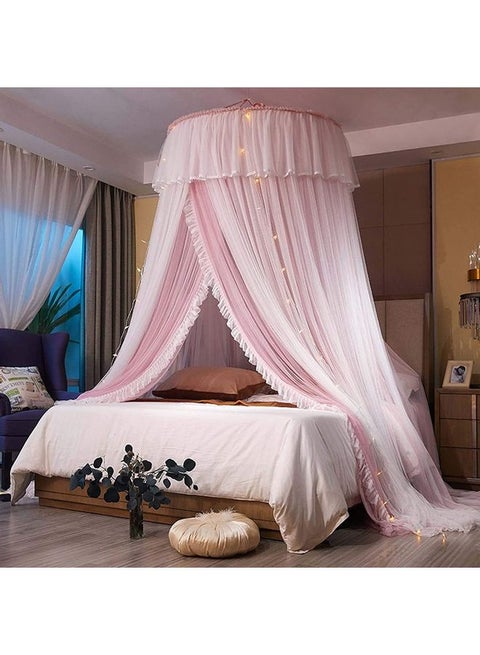Gorgeous Lace Round Dome Mosquito Net Polyester Pink 110  x 47 x 492cm