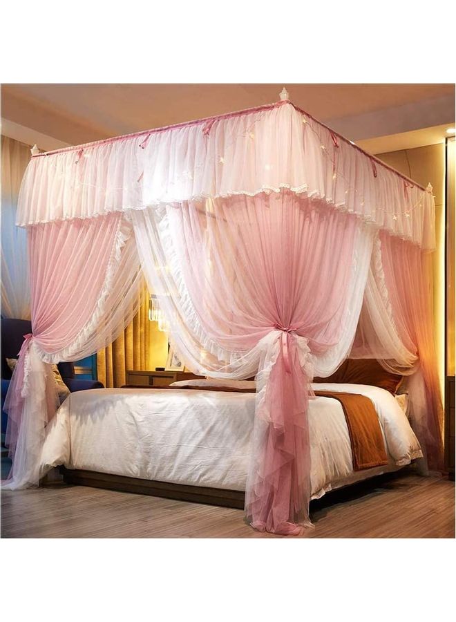XiuWoo 4-Corner Post Princess Bed Canopy Fabric Pink/White 5x6.6feet - Image 1