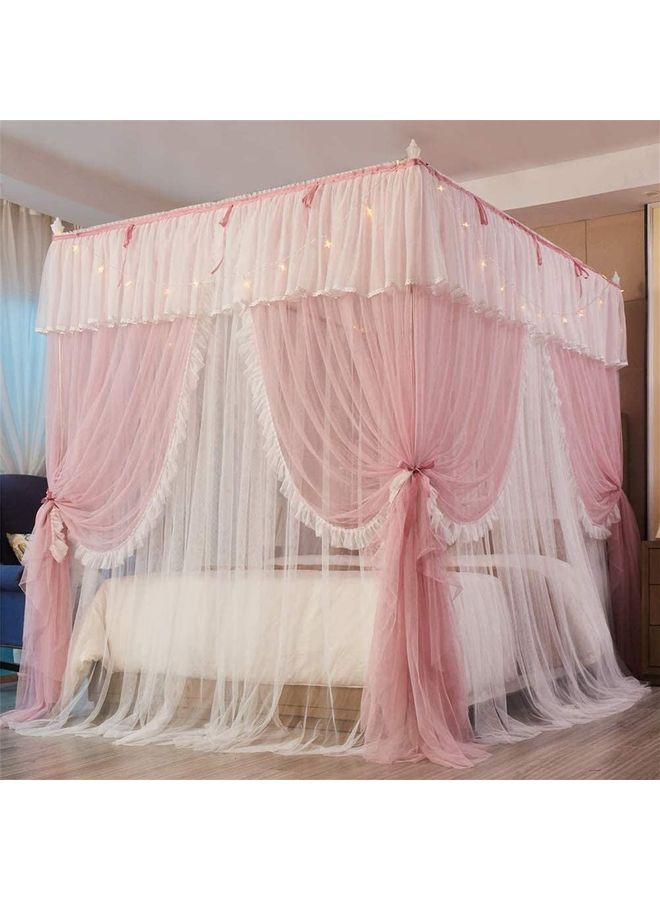 XiuWoo 4-Corner Post Princess Bed Canopy Fabric Pink/White 5x6.6feet - Image 2