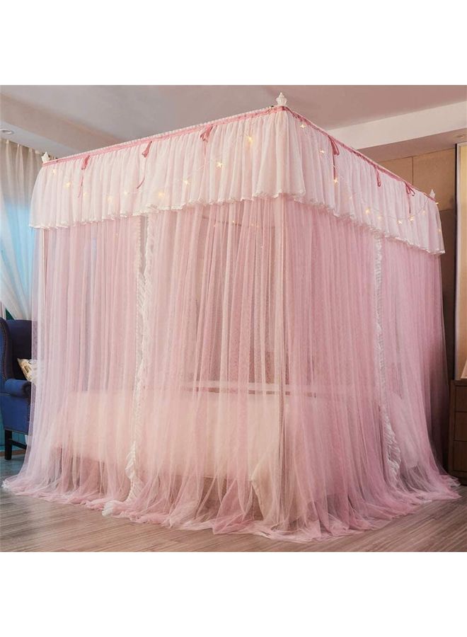XiuWoo 4-Corner Post Princess Bed Canopy Fabric Pink/White 5x6.6feet - Image 3