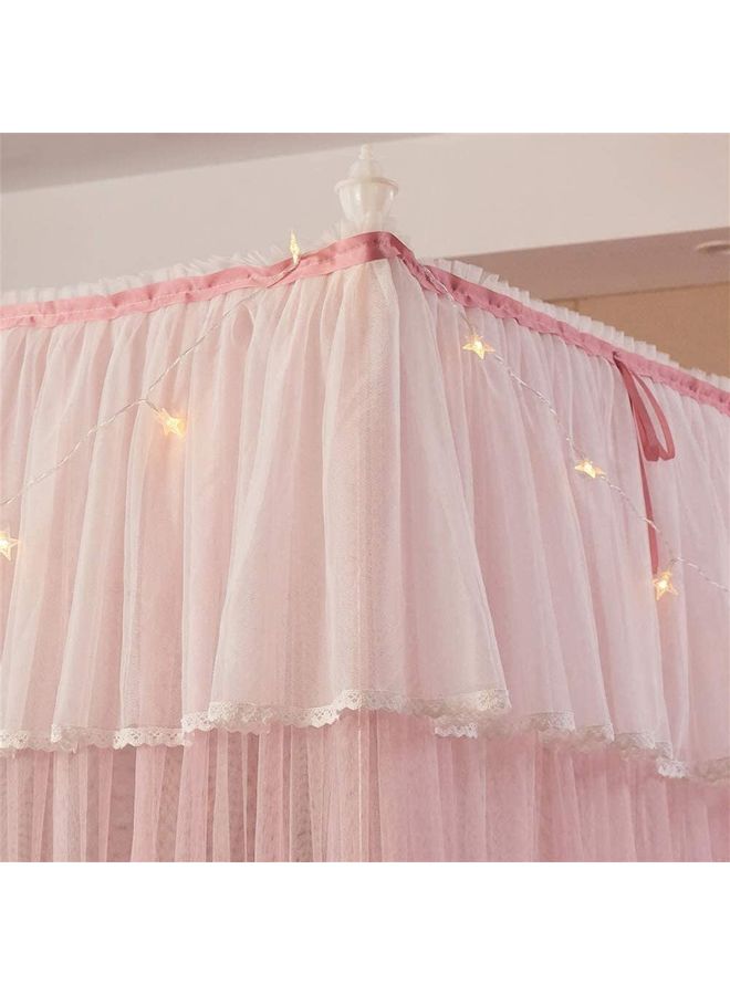 XiuWoo 4-Corner Post Princess Bed Canopy Fabric Pink/White 5x6.6feet - Image 4