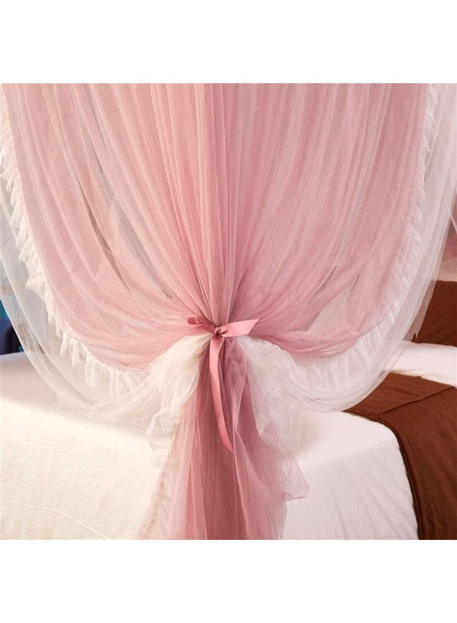 XiuWoo 4-Corner Post Princess Bed Canopy Fabric Pink/White 5x6.6feet - Image 5