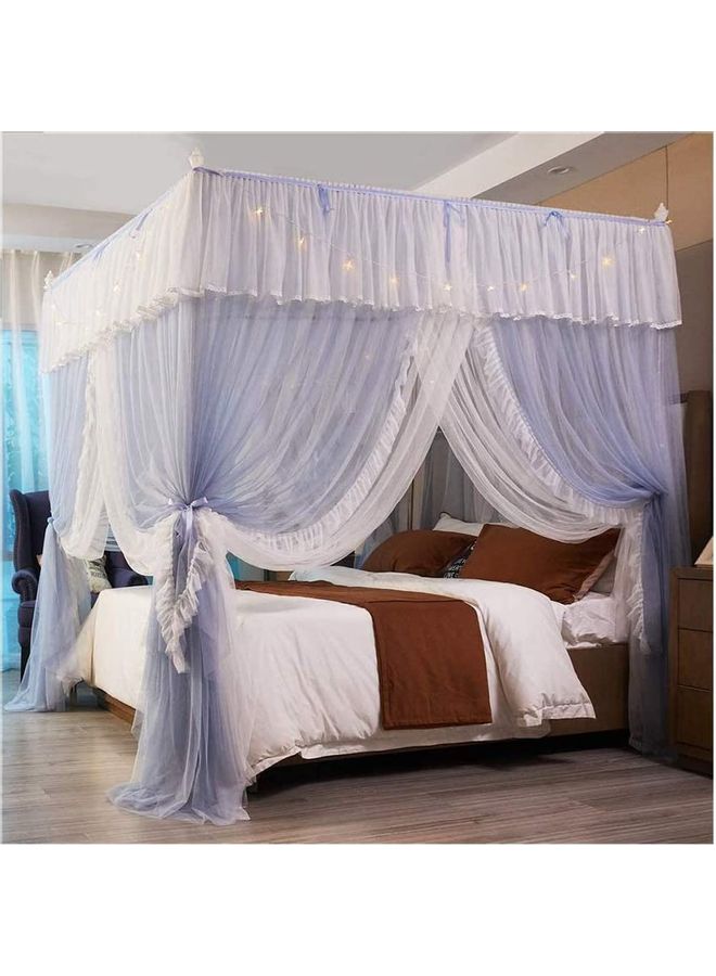XiuWoo 4-Corner Post Princess Bed Canopy Fabric Blue/White 4x6.6feet  - Image 1