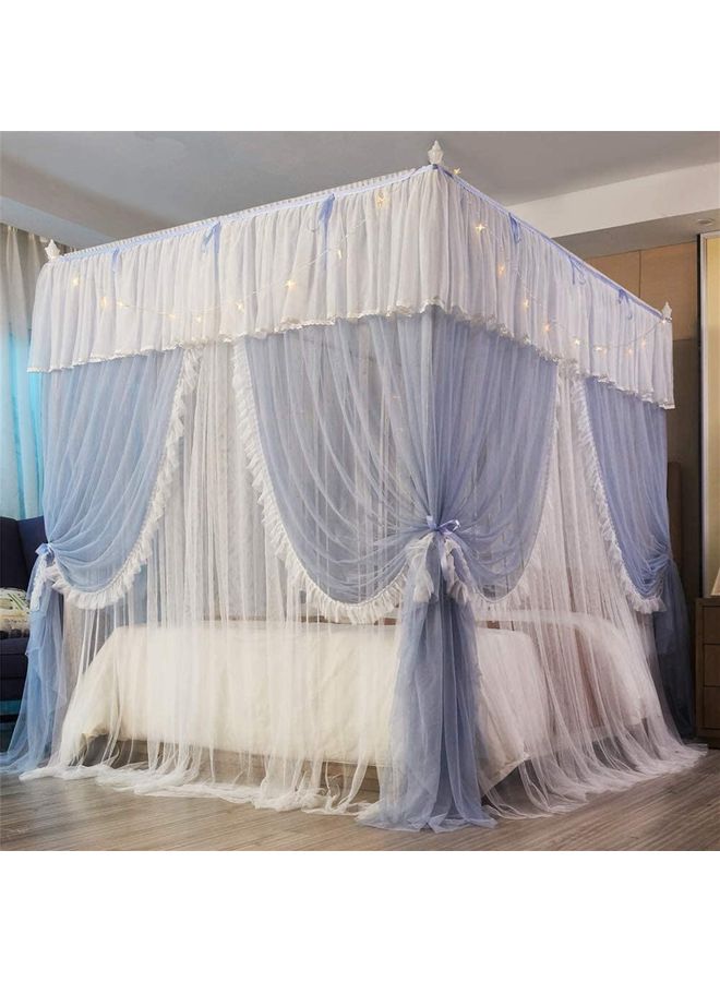 XiuWoo 4-Corner Post Princess Bed Canopy Fabric Blue/White 4x6.6feet  - Image 2