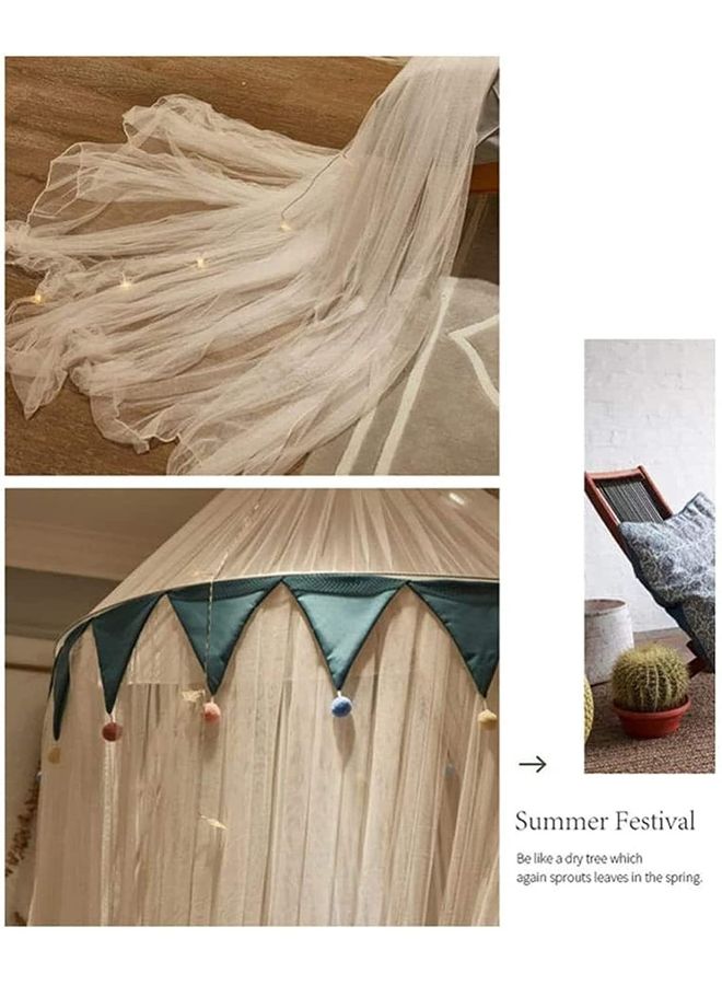 XiuWoo - Round Dome Top Mosquito Net With LED String Fabric Beige 2.8 x 1.2 x 10.5meter - Image 1