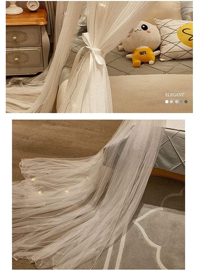 XiuWoo - Round Dome Top Mosquito Net With LED String Fabric Beige 2.8 x 1.2 x 10.5meter - Image 1
