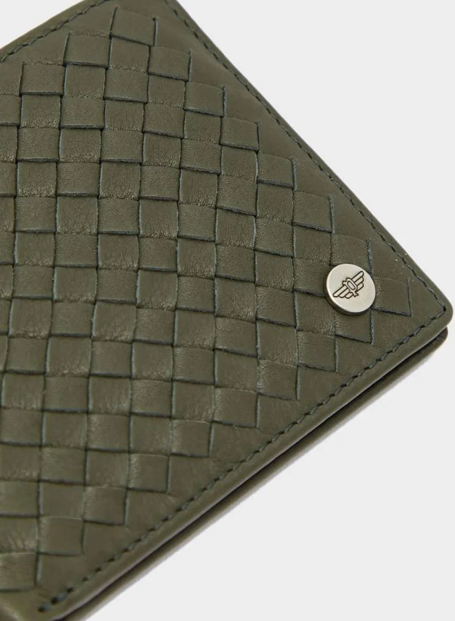 POLICE Police PA40112WLGR Weaved Leather Wallet (Grey) Grey/Silver