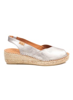 Leather Slip-On Wedge Sandals Silver