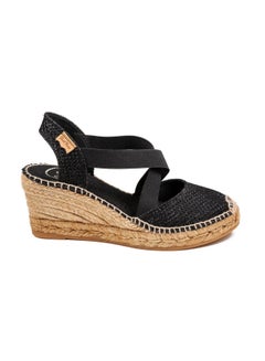 Shimmery Elastic Strap Wedge Sandals Black