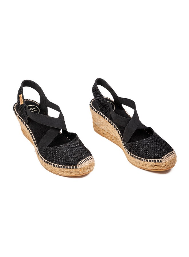 Toni Pons - Shimmery Elastic Strap Wedge Sandals Black - Image 1