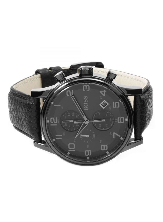 Men's Leather Chronograph Watch 1512567 - 44 mm - Black