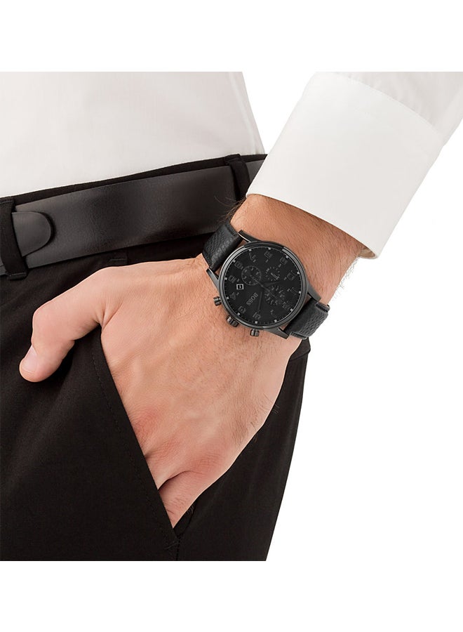 Men's Leather Chronograph Watch 1512567 - 44 mm - Black