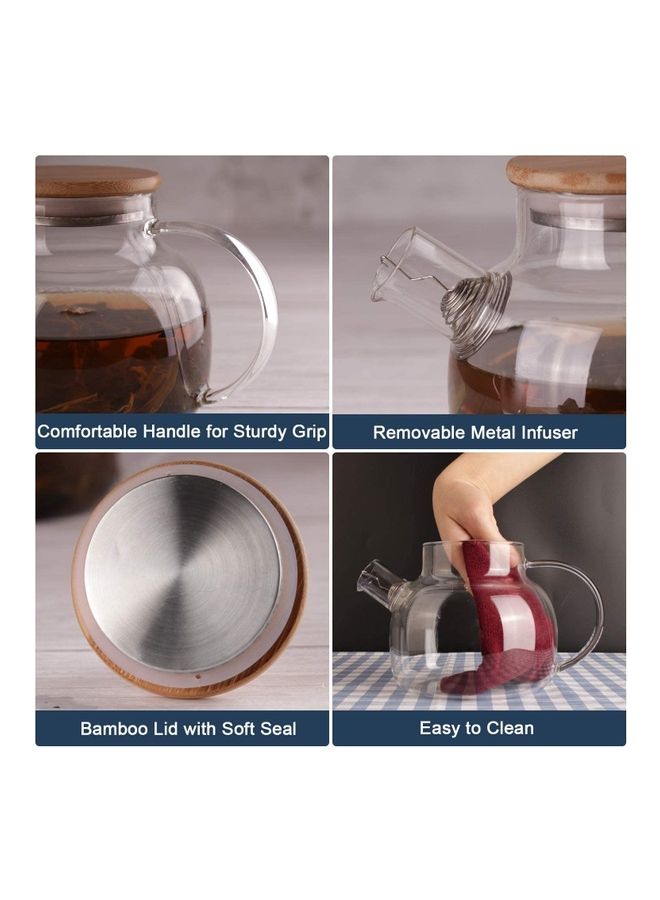 Heat Resistant Teapot With Bamboo Lid Clear 1000ml