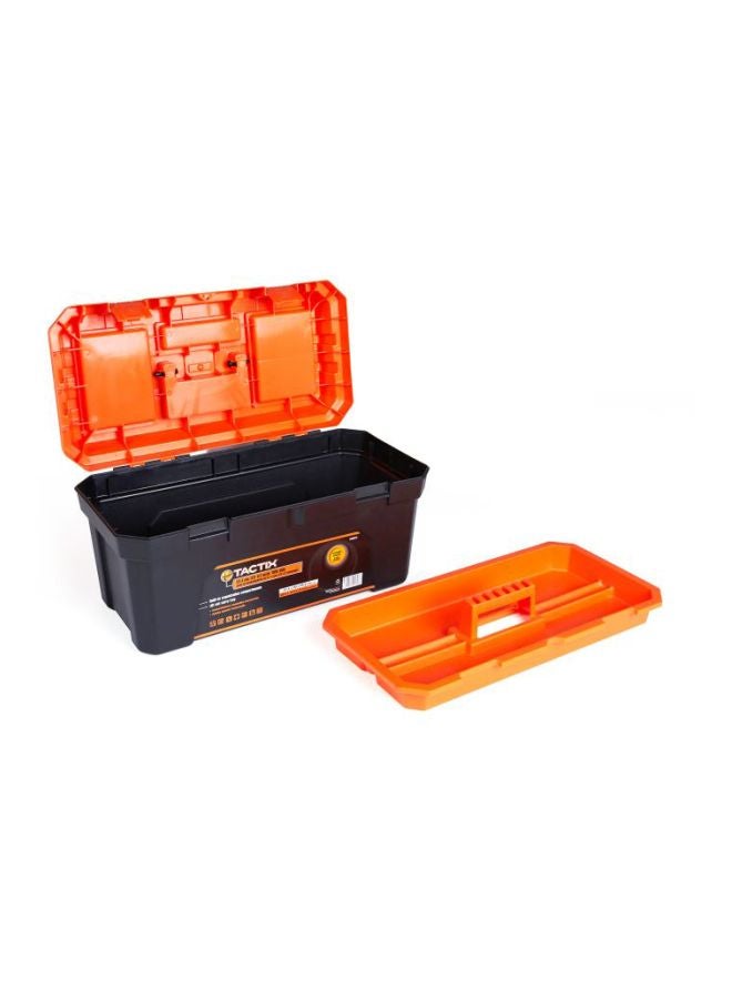 Tactix - 22.5 Inches Plastic Storage Tool Box Hd With Lift-Out Carry Tray, Built-In Organization Compartments, Black/Orange, Dimensions: 57.2W X 30D X 29.5H Cm- 320114 - Image 1
