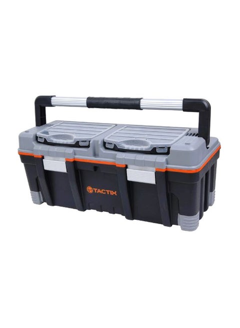 Tactix 26 Inches Tool Box With 2 Removable Organizers, Dual Latches, Secured, Full Length Handle, Grey/Black, Dimensions-66 x 30.3 x 28.3 cm-320312 Black/Orange