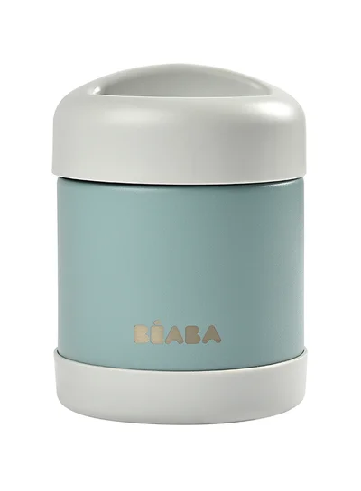 BEABA Thermal Meal Preservation Containerfor Baby And Children100% Airtight Stainless Steel Keeps Food Hot Or Cold For More Than 5 Hours Double Layered300 Ml Grey , Green