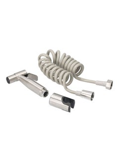 Handheld Bidet Sprayer with Telescopic Hose Wall Mounted Base and Dual-Connector Valve Silver/White