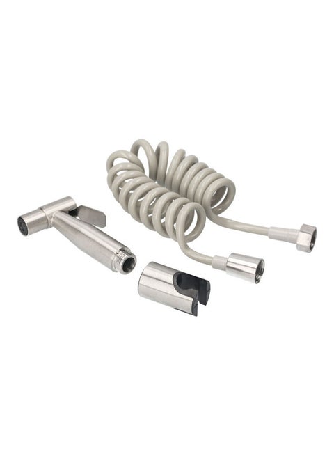Handheld Bidet Sprayer with Telescopic Hose Wall Mounted Base and Dual-Connector Valve Silver/White