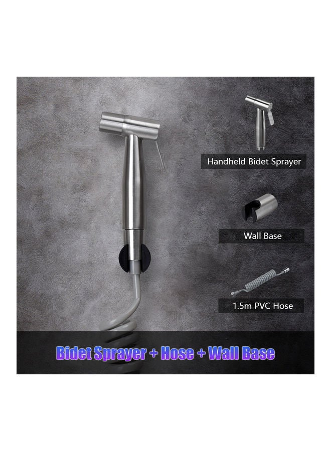 KKmoon - Handheld Bidet Sprayer with Telescopic Hose Wall Mounted Base and Dual-Connector Valve Silver/White - Image 1