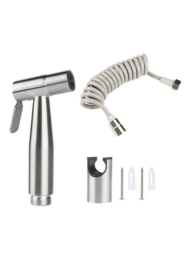 KKmoon - Handheld Bidet Sprayer with Telescopic Hose Wall Mounted Base and Dual-Connector Valve Silver/White - Image 1