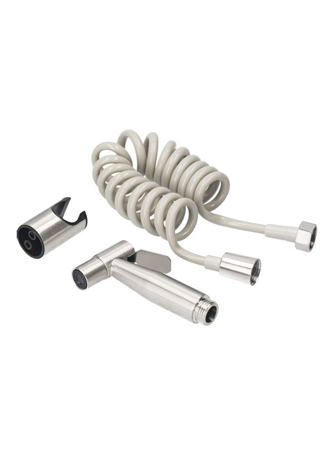KKmoon - Handheld Bidet Sprayer with Telescopic Hose Wall Mounted Base and Dual-Connector Valve Silver/White - Image 1