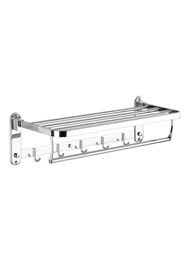 Wall Mounted Foldable Bathroom Shelves with 5 Hook Silver 61 x 5 x 37cm - Image 1