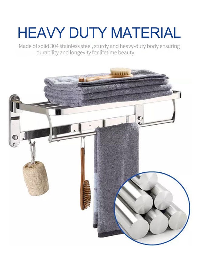 Wall Mounted Foldable Bathroom Shelves with 5 Hook Silver 61 x 5 x 37cm - Image 3