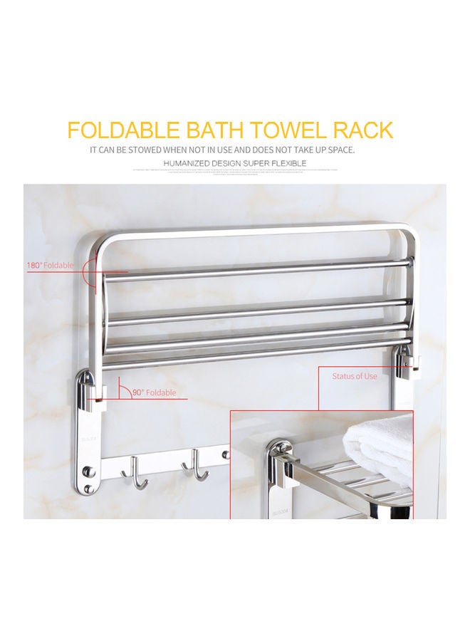 Wall Mounted Foldable Bathroom Shelves with 5 Hook Silver 61 x 5 x 37cm - Image 4