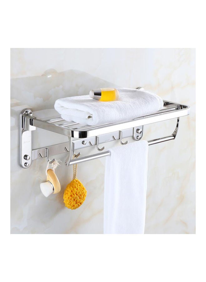 Wall Mounted Foldable Bathroom Shelves with 5 Hook Silver 61 x 5 x 37cm - Image 5