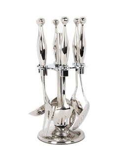 Squalo 6-Piece Serving and Cooking Tool Set with Stand Silver  - Image 1