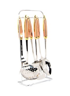 Squalo 6-Piece Serving and Cooking Tool Set with Stand Silver/Gold  - Image 1