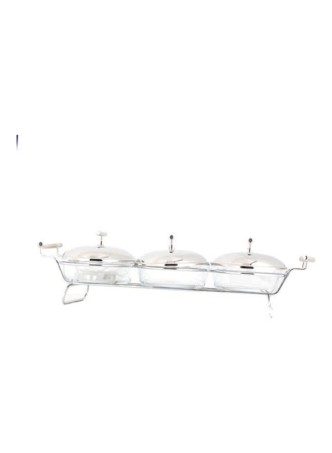3-Section Stainless Steel Serving Tray with Lids Silver 44 x 31 x 13cm